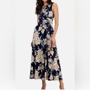 Studio One New York Floral Navy Tan Maxi Dress